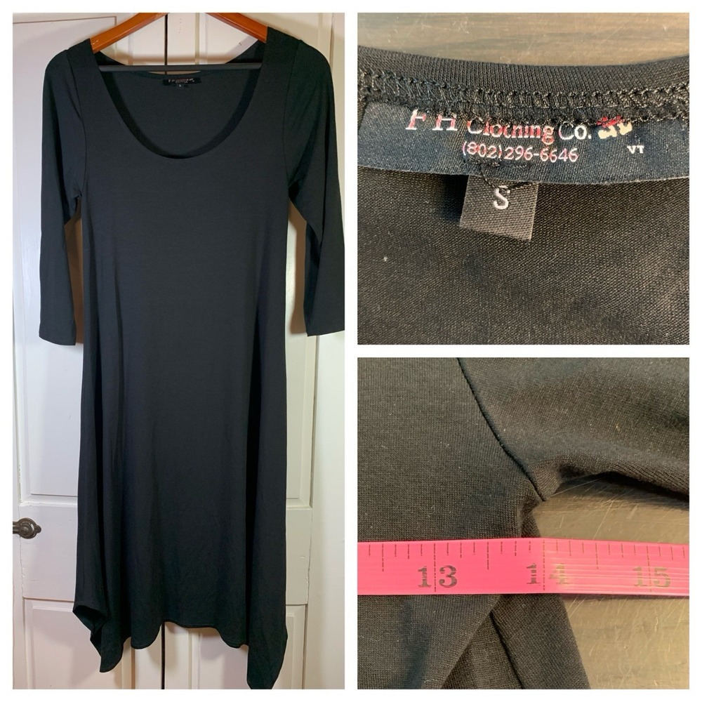 F.H. Clothing Co Dress Women Small Black Casual Witchy Whimsigoth Shark Bite Hem